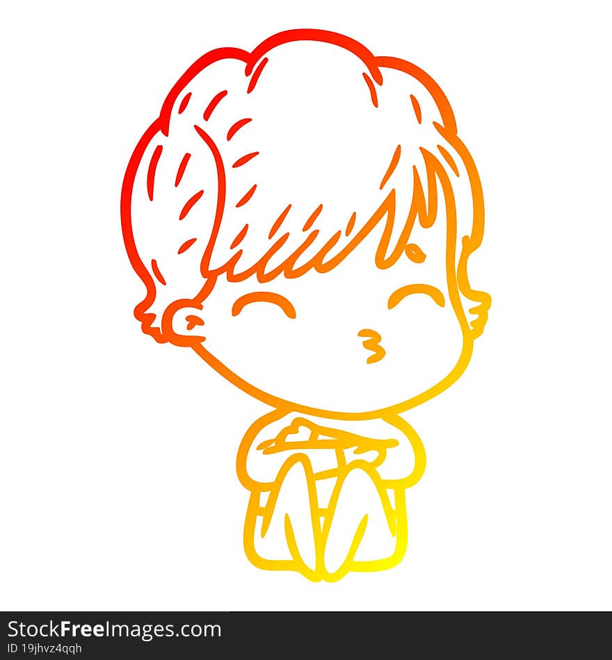 warm gradient line drawing cartoon woman thinking