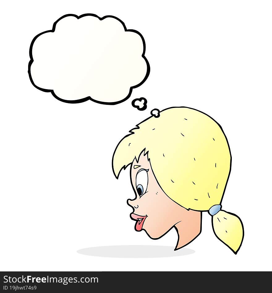 cartoon pretty female face with thought bubble