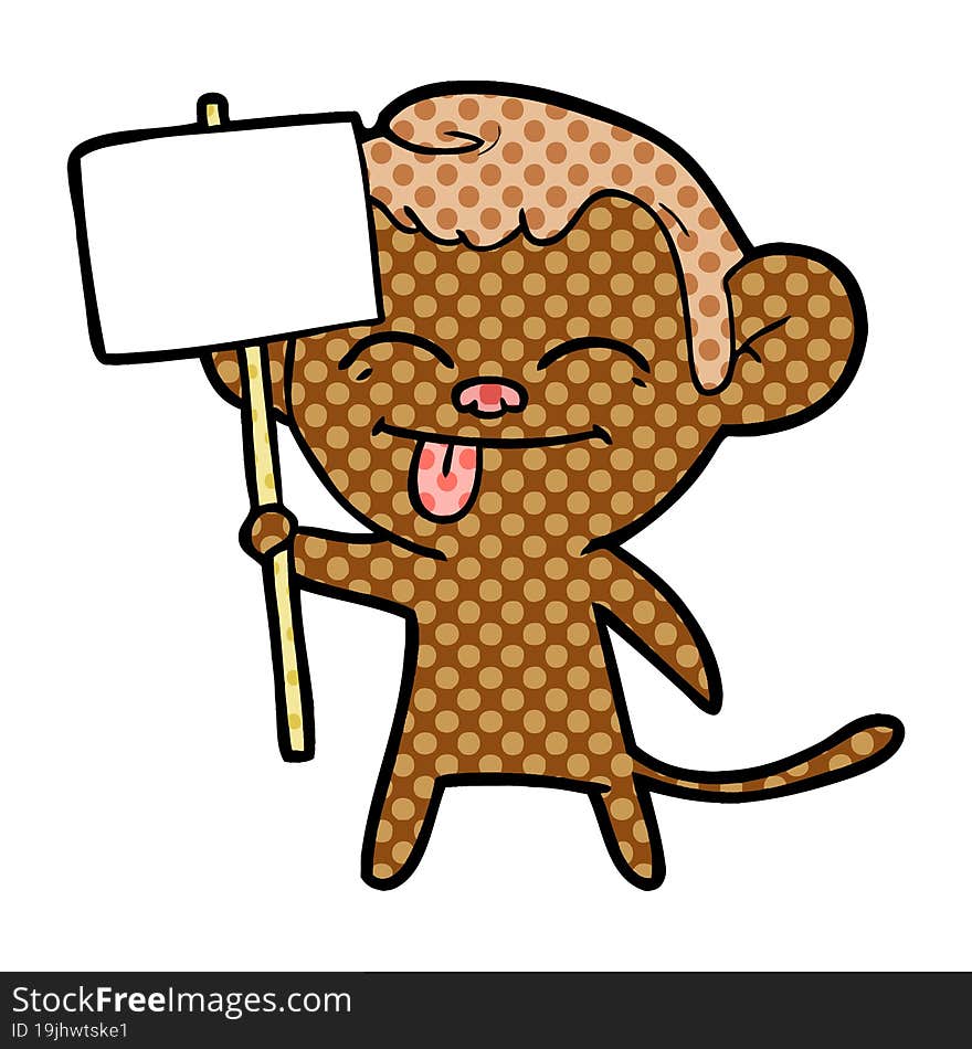 funny cartoon monkey with placard. funny cartoon monkey with placard