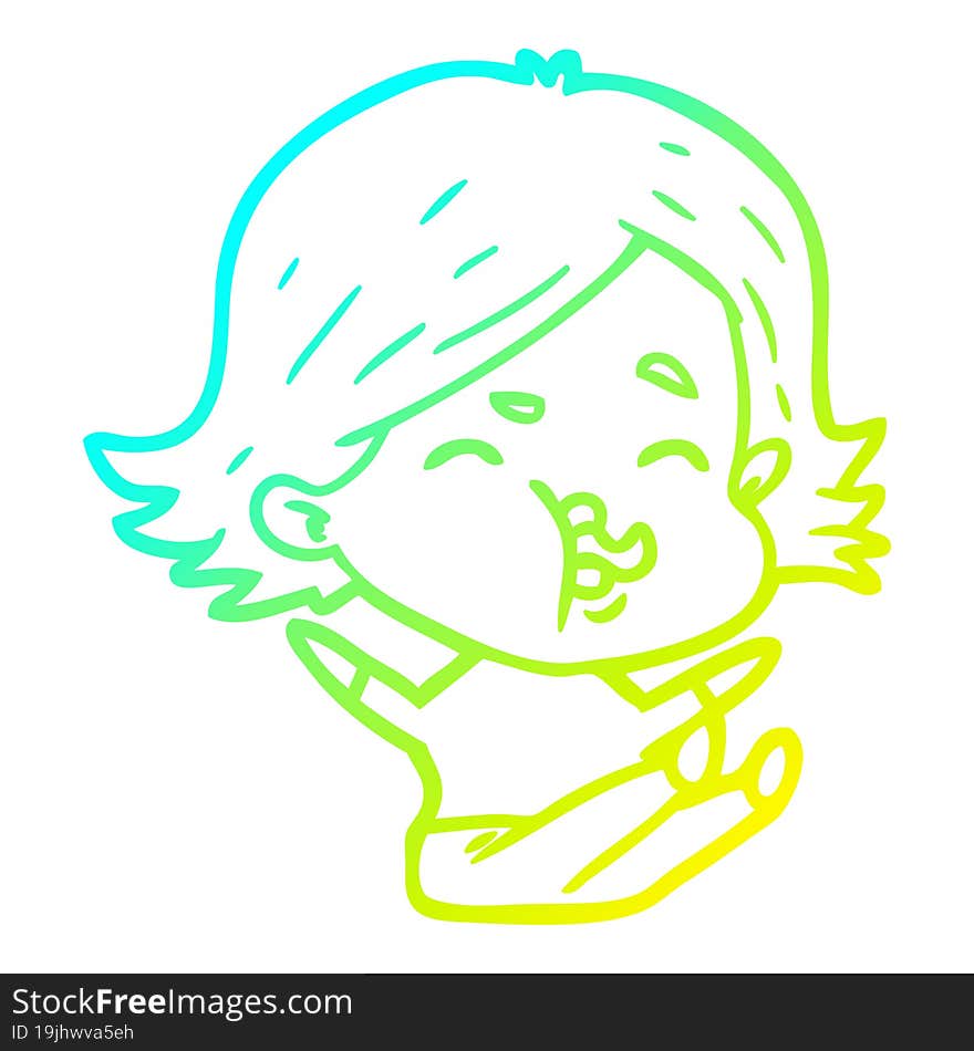 cold gradient line drawing of a cartoon girl pulling face