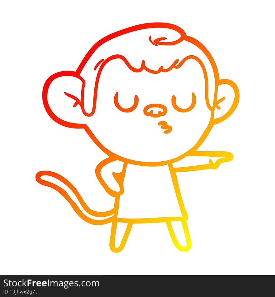 Warm Gradient Line Drawing Cartoon Calm Monkey