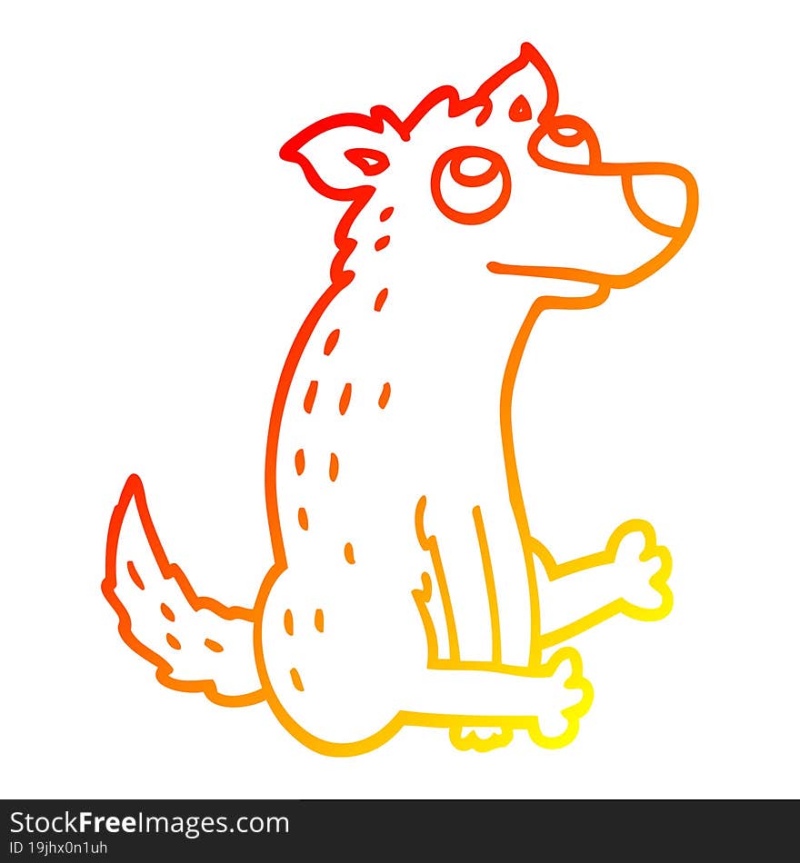 warm gradient line drawing cartoon dog sitting