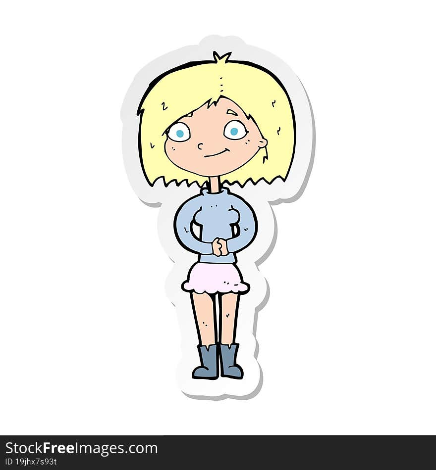 sticker of a cartoon happy woman