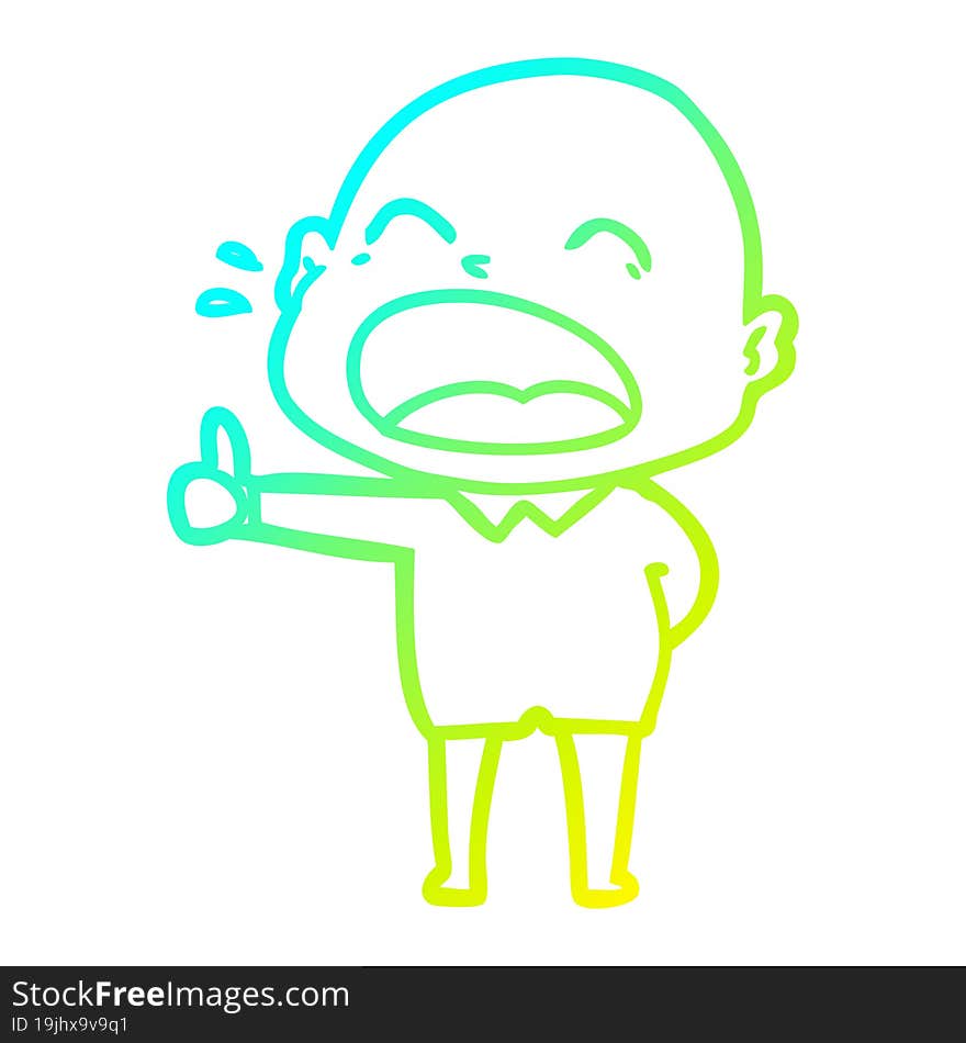 cold gradient line drawing of a cartoon shouting bald man