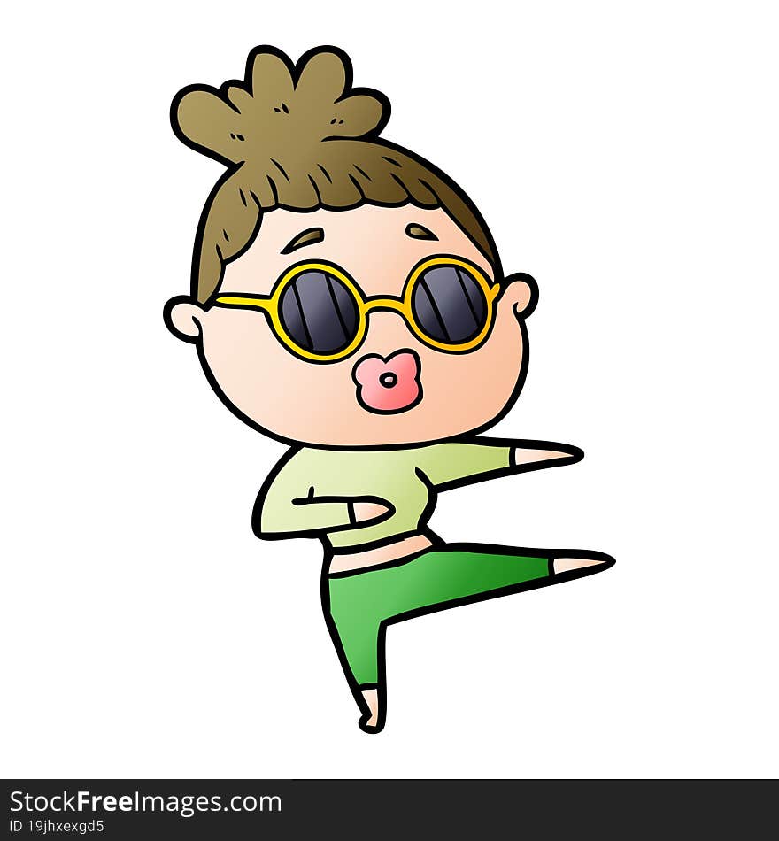 cartoon dancing woman wearing sunglasses. cartoon dancing woman wearing sunglasses