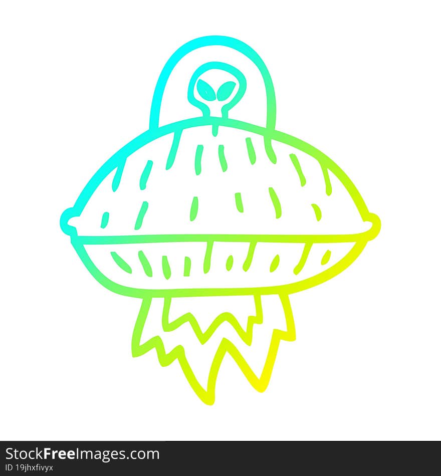 cold gradient line drawing cartoon alien spaceship