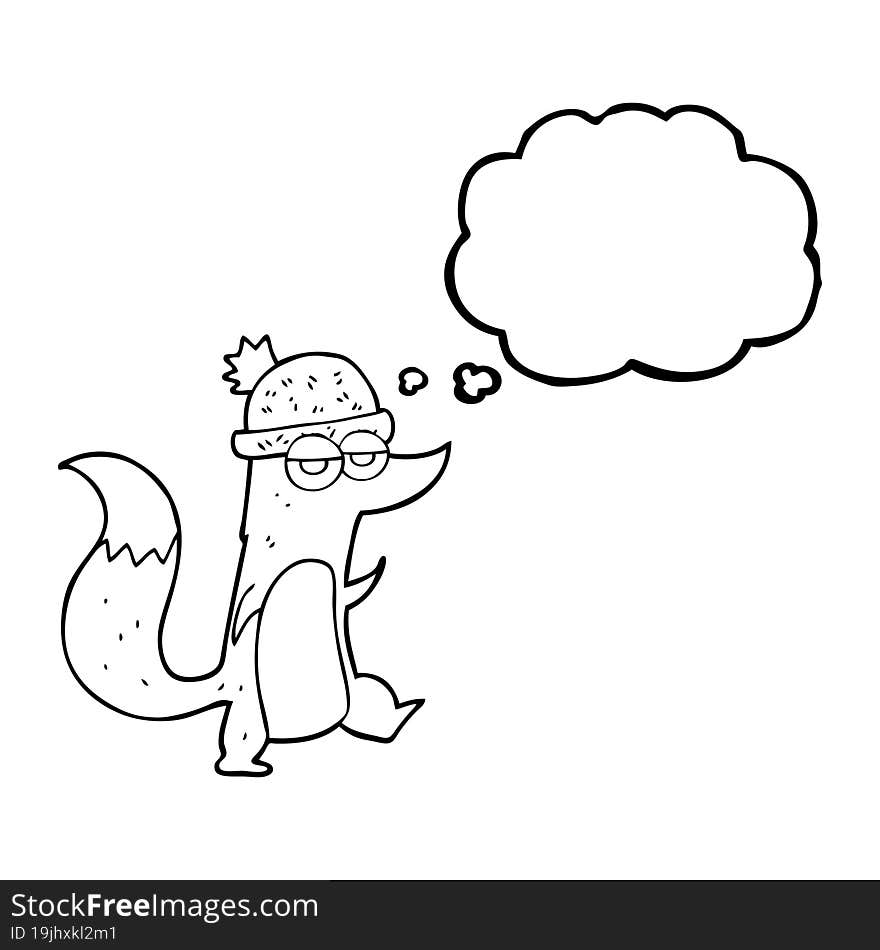 thought bubble cartoon little wolf wearing hat