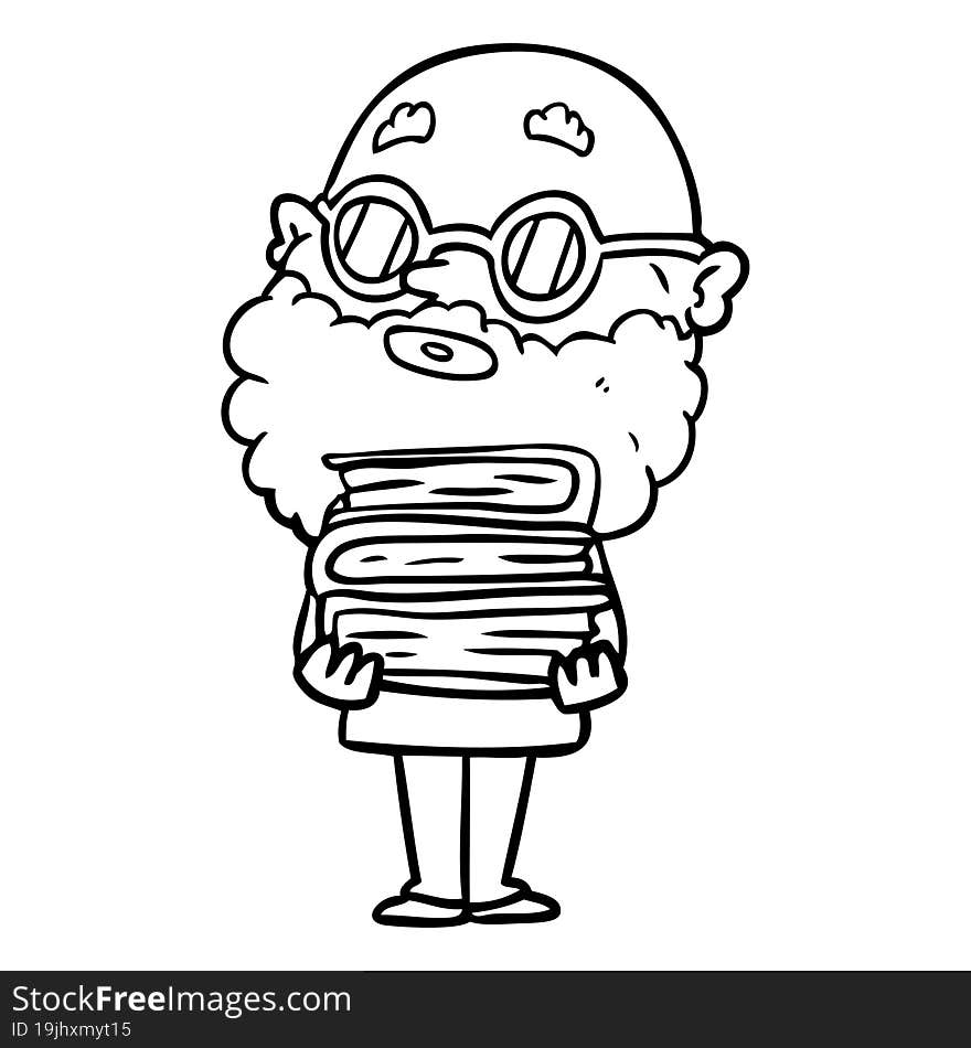 cartoon curious man with beard and glasses. cartoon curious man with beard and glasses