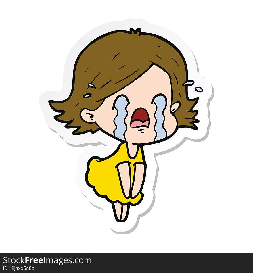 Sticker Of A Cartoon Woman Crying