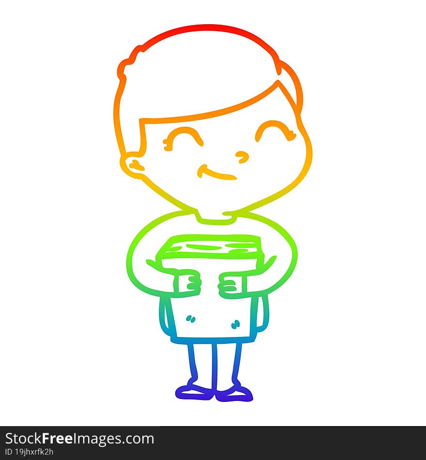 rainbow gradient line drawing of a cartoon boy smiling