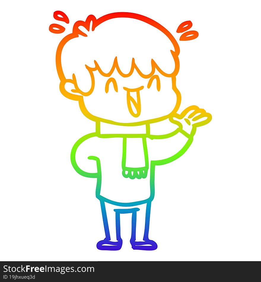 rainbow gradient line drawing of a cartoon laughing boy