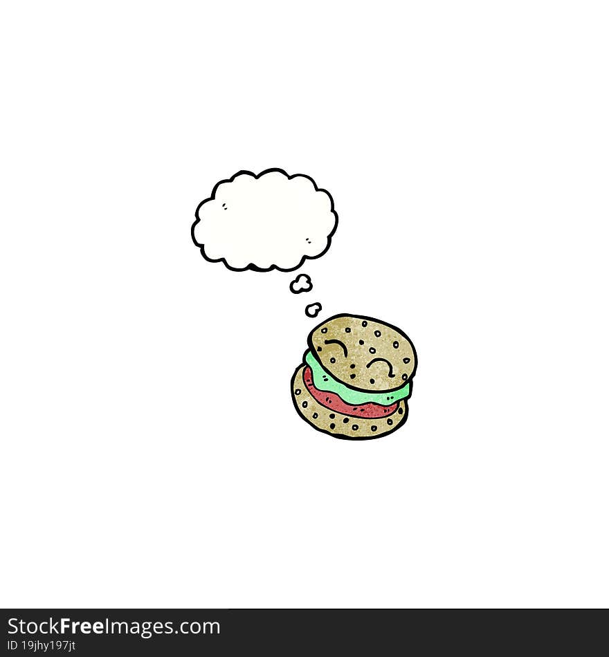 cartoon burger with thought bubble