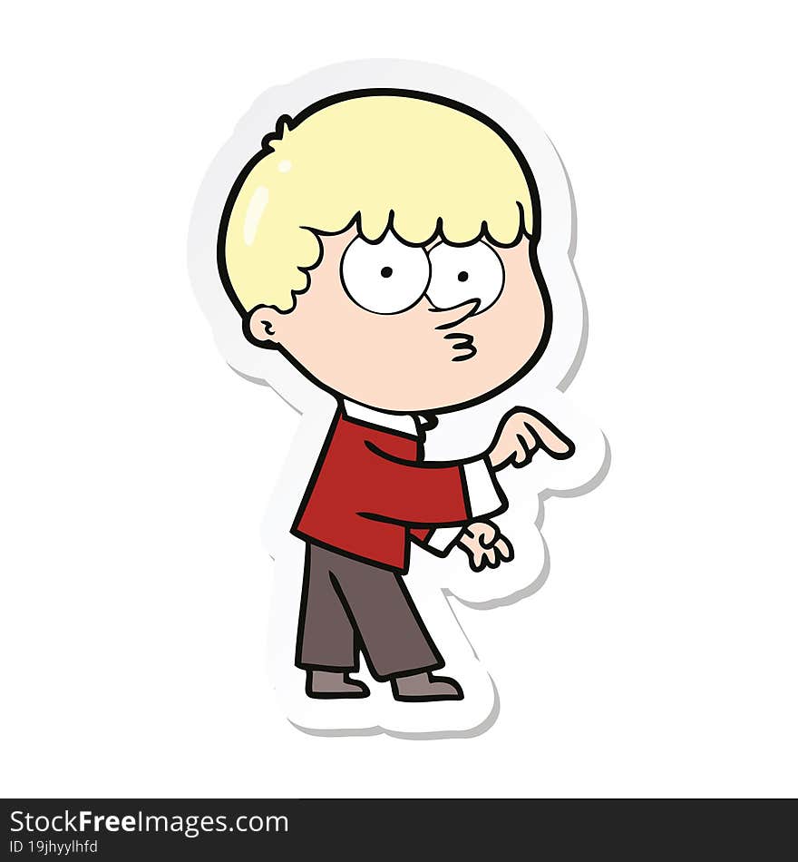 sticker of a cartoon curious boy