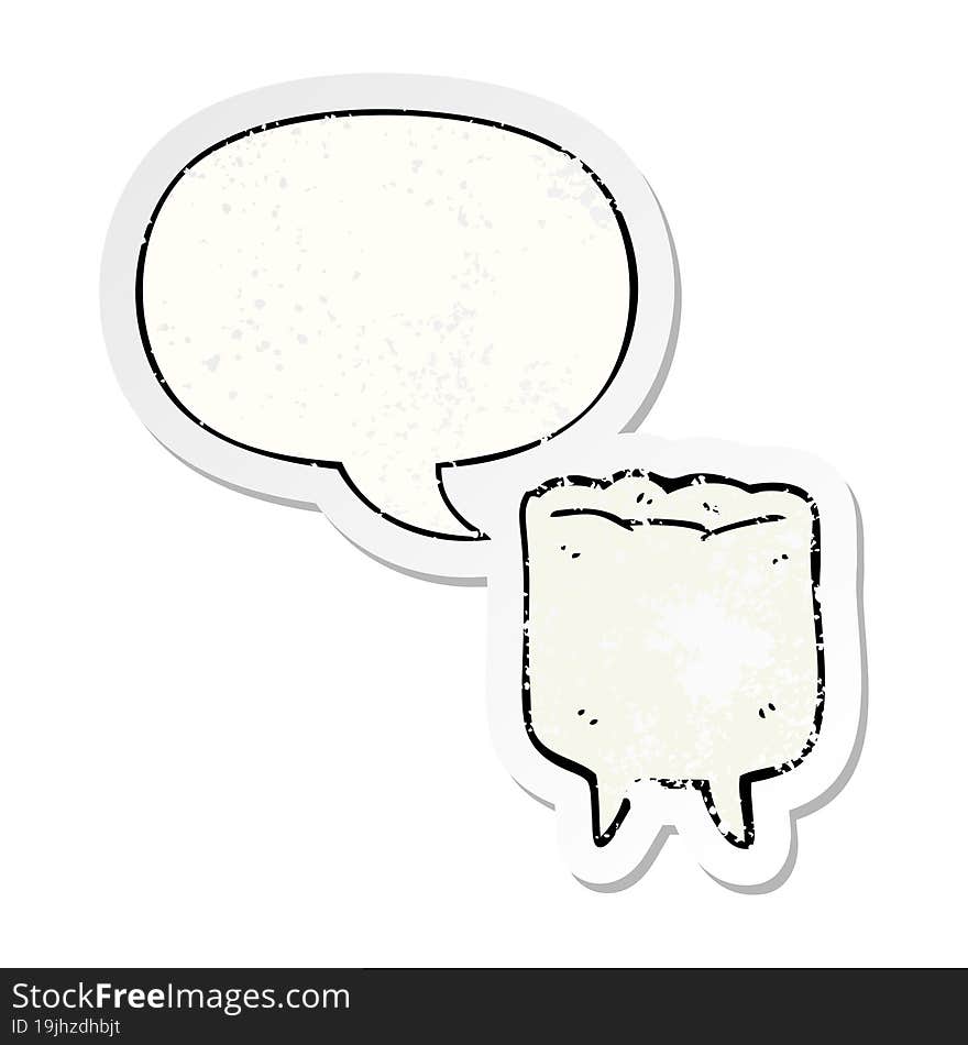 cartoon tooth and speech bubble distressed sticker