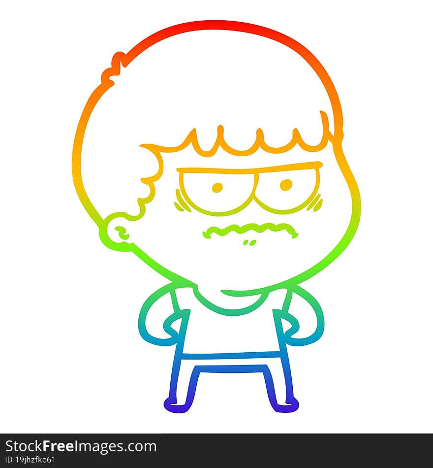 rainbow gradient line drawing cartoon annoyed man