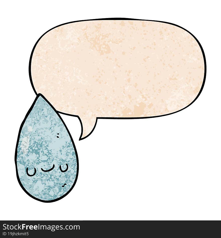 cartoon cute raindrop and speech bubble in retro texture style