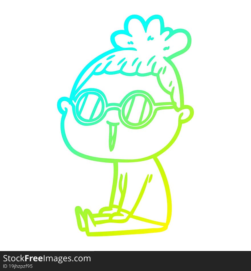 cold gradient line drawing of a cartoon woman wearing spectacles