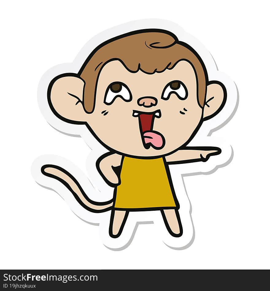 Sticker Of A Crazy Cartoon Monkey In Dress