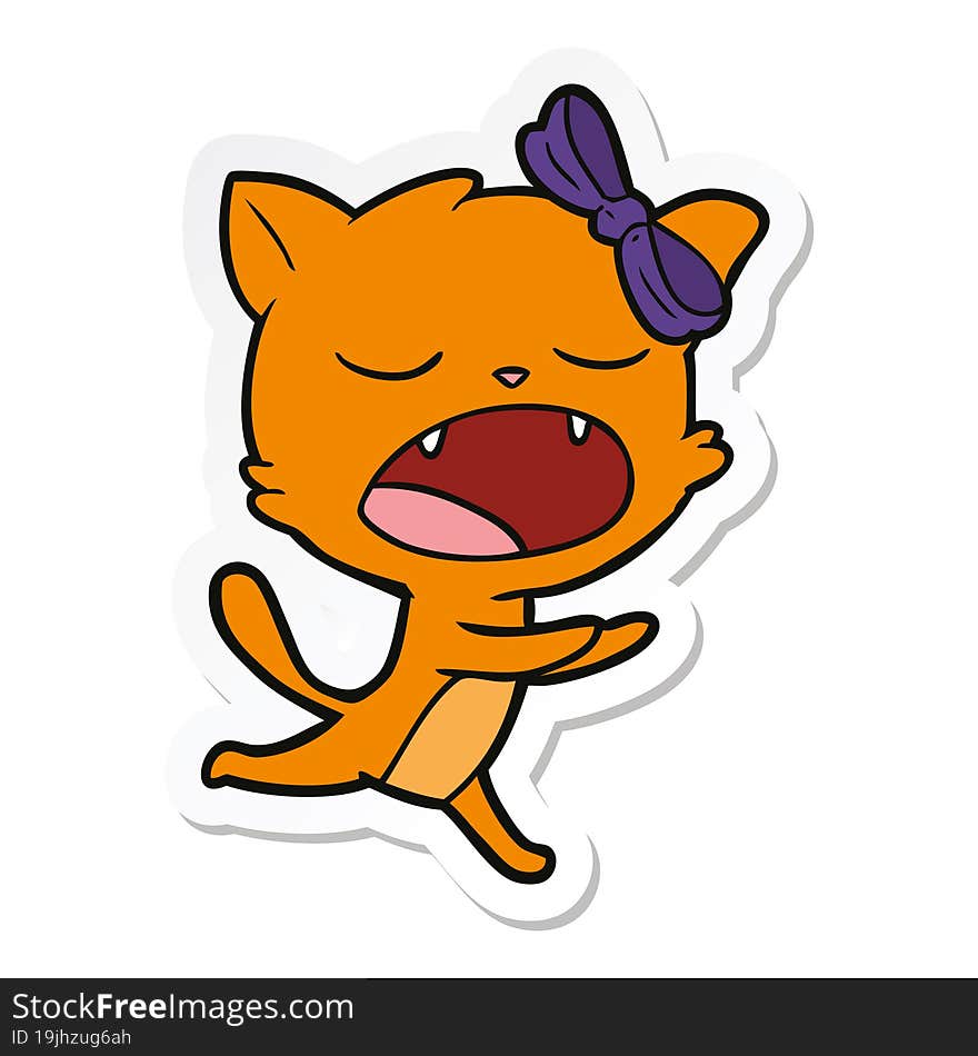 sticker of a cartoon yawning cat