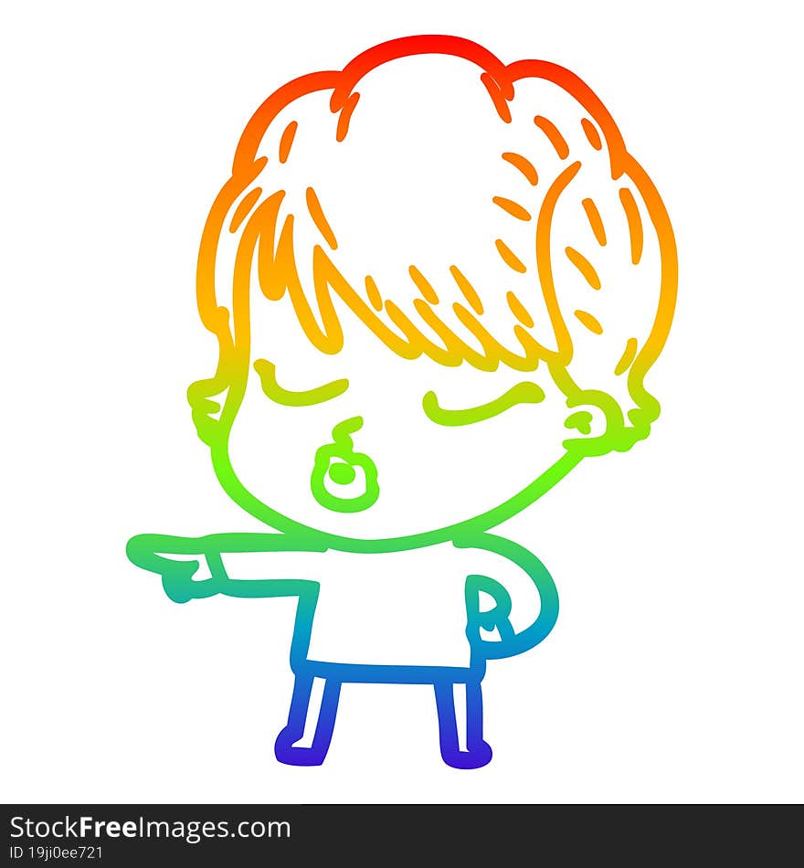 rainbow gradient line drawing cartoon woman with eyes shut