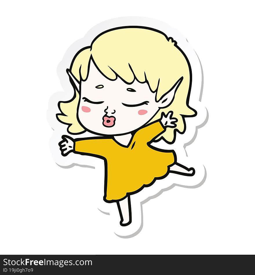 sticker of a pretty cartoon elf girl dancing