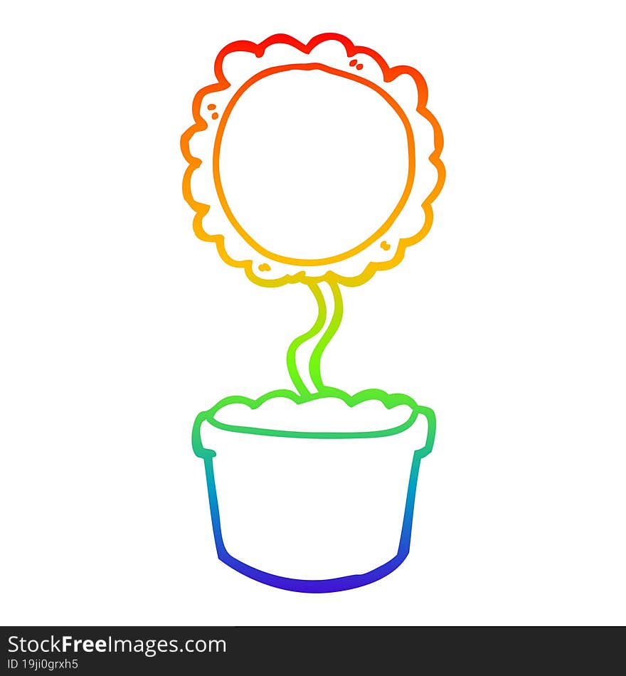 Rainbow Gradient Line Drawing Cute Cartoon Flower