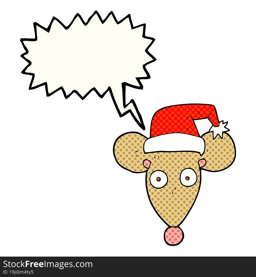 comic book speech bubble cartoon mouse in christmas hat