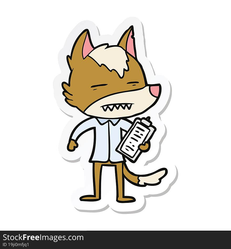 sticker of a cartoon office wolf showing teeth