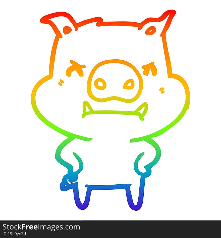 rainbow gradient line drawing angry cartoon pig