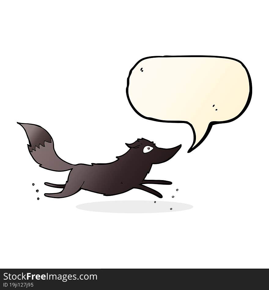 cartoon wolf running with speech bubble