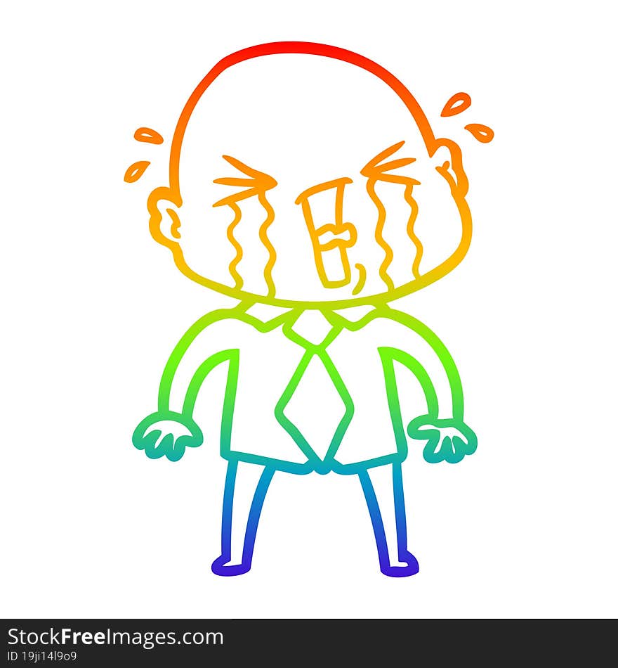 rainbow gradient line drawing cartoon crying bald man