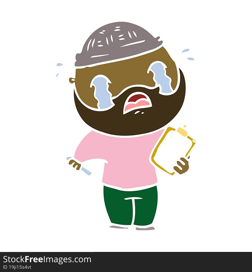 Flat Color Style Cartoon Bearded Man Crying