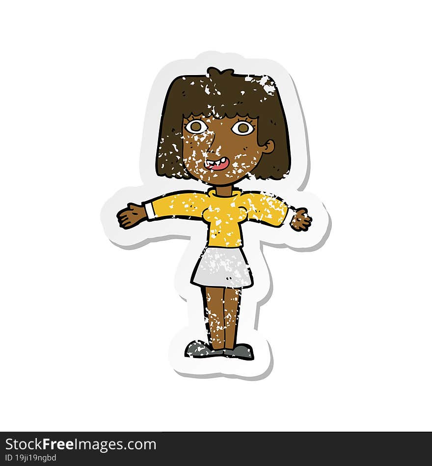 Retro Distressed Sticker Of A Cartoon Excited Woman