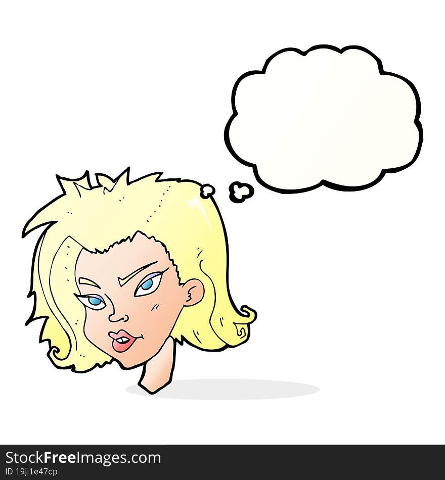 cartoon female face with thought bubble