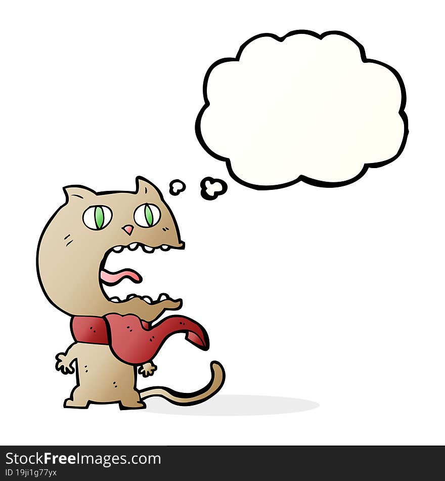 Cartoon Frightened Cat With Thought Bubble