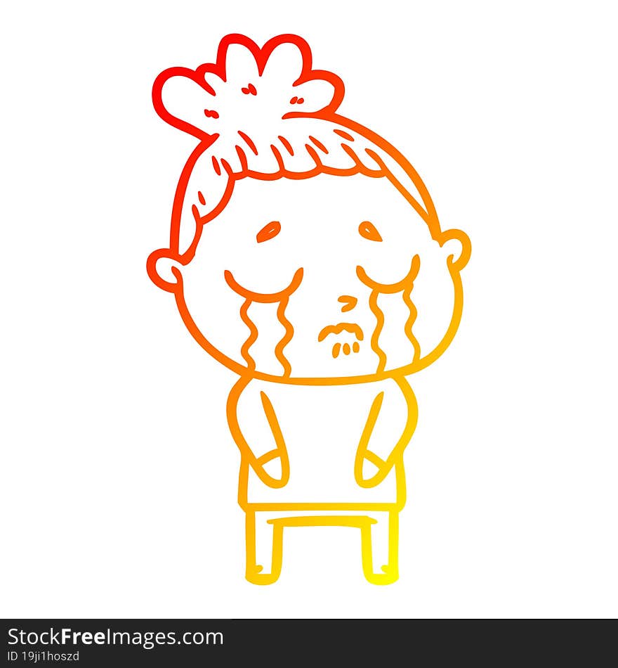 Warm Gradient Line Drawing Cartoon Crying Woman