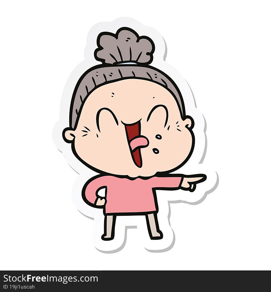 sticker of a cartoon happy old woman