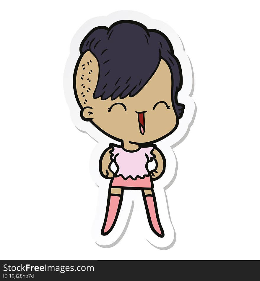 sticker of a cartoon happy hipster girl