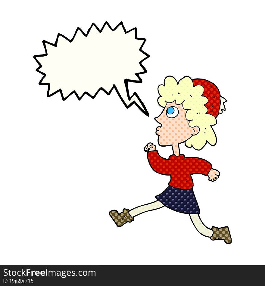 Comic Book Speech Bubble Cartoon Running Woman