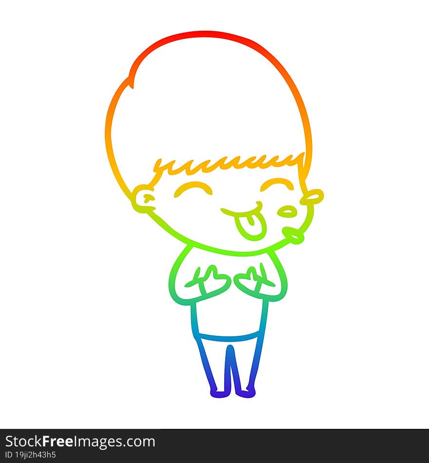 Rainbow Gradient Line Drawing Funny Cartoon Boy