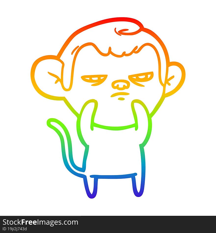 rainbow gradient line drawing of a cartoon monkey