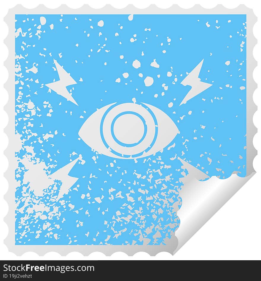 distressed square peeling sticker symbol of a mystic eye