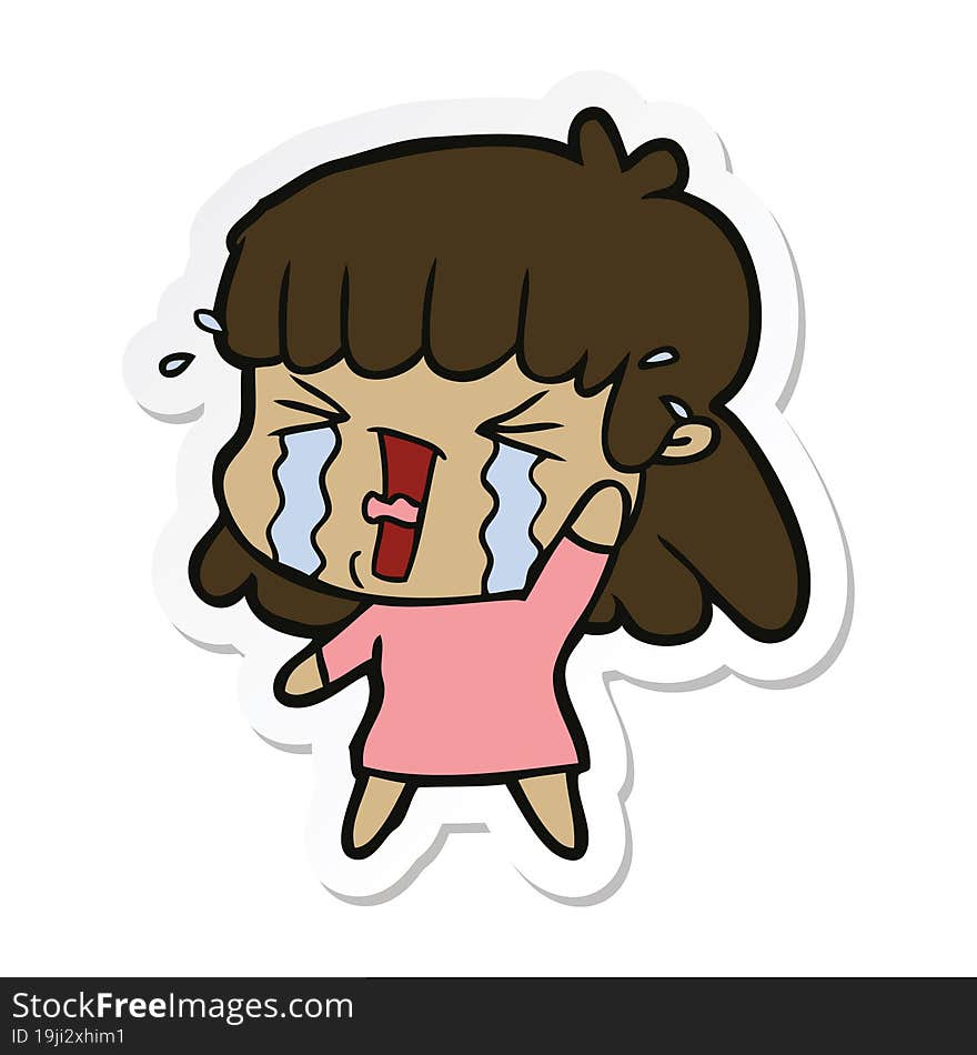 Sticker Of A Cartoon Woman In Tears