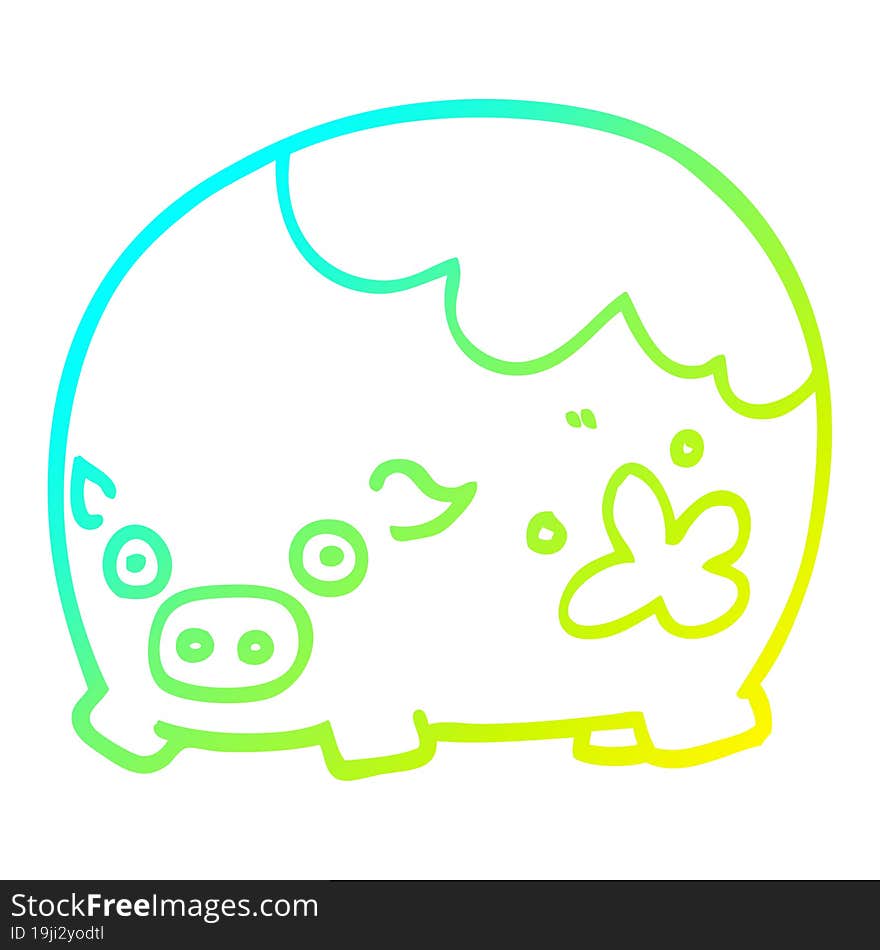 cold gradient line drawing cartoon dirty pig