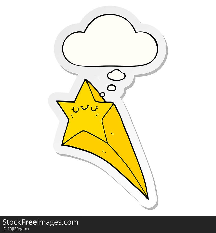 cartoon shooting star with thought bubble as a printed sticker