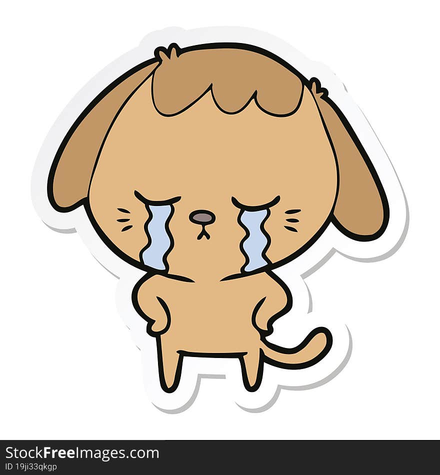 sticker of a cute puppy crying cartoon