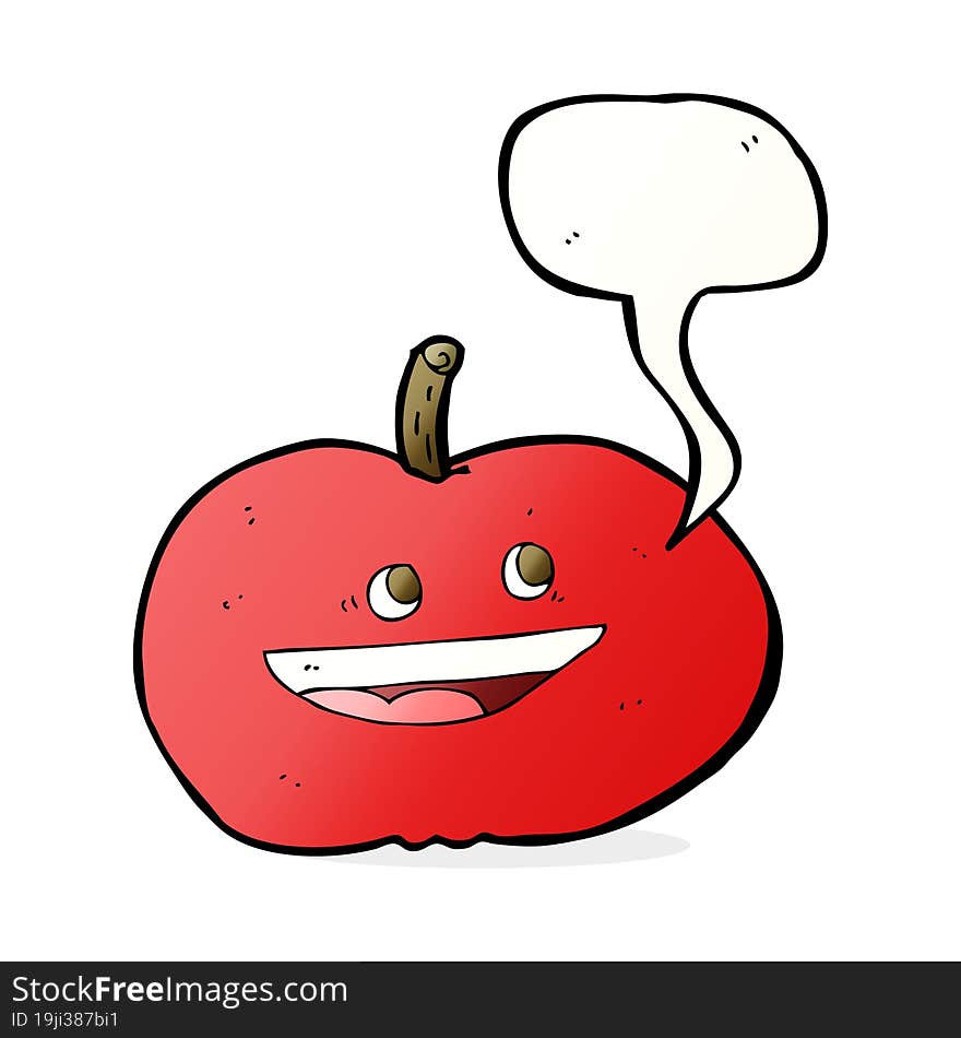 cartoon happy apple with speech bubble