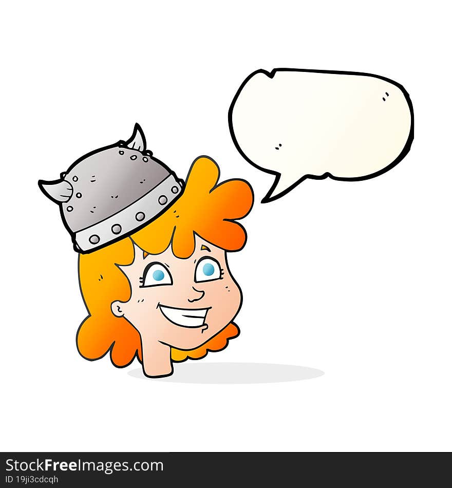 freehand drawn speech bubble cartoon female viking. freehand drawn speech bubble cartoon female viking