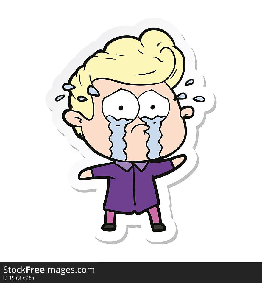 Sticker Of A Cartoon Crying Man