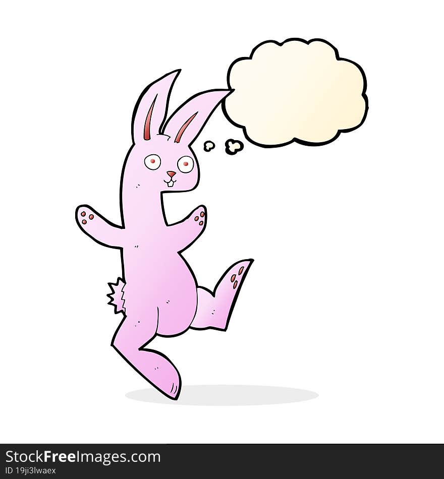 funny cartoon pink rabbit with thought bubble